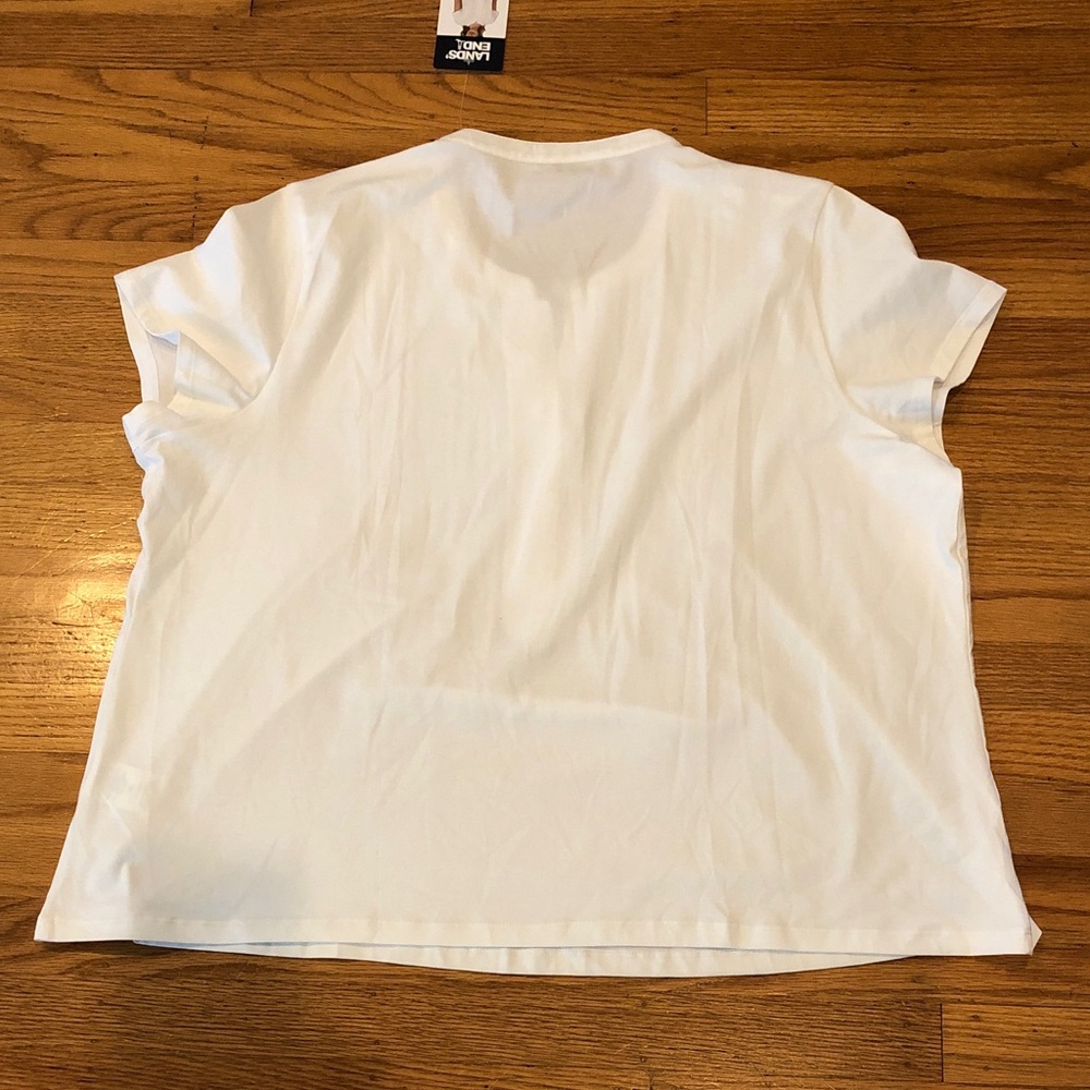 Lands' End White Short Sleeve Pintuck Button Front Top - Picture 9 of 9